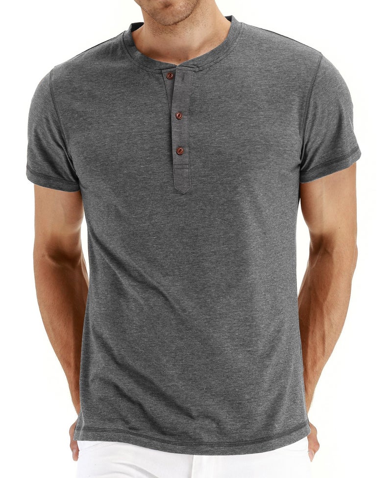 NITAGUT Mens Fashion Casual Front Placket Basic Short Sleeve Henley T-Shirts (XL, 02 Dark Gray) - Image 1